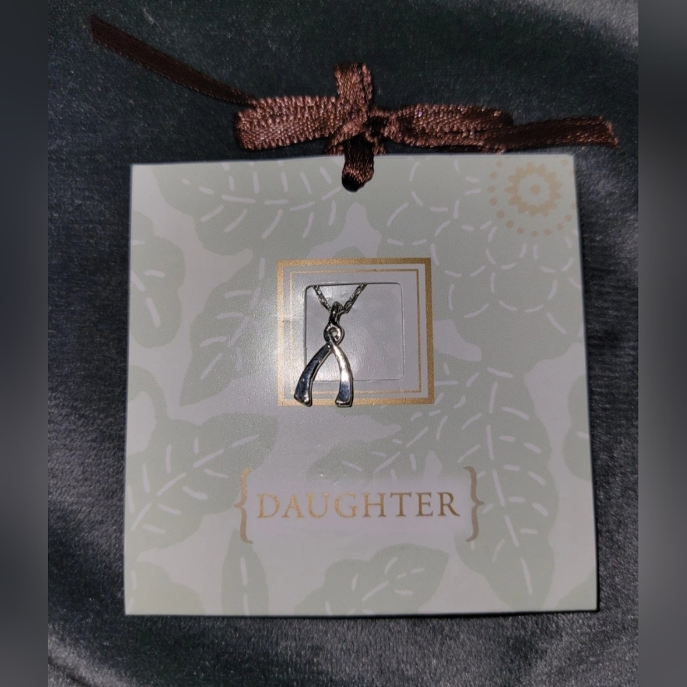 Carded Giftable Daughter Charm Necklace Sterling Silver 18 Chain Wishbone